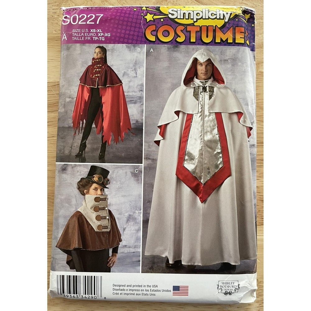 Simplicity S0227 Misses' And Men's‎ Cape Costumes Patterns Size XS-XL